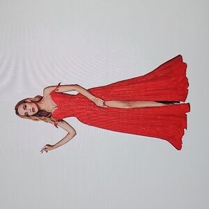 Princess Prom Dresses Long 2023 Corset Tulle Lace Appliques Spaghetti RED US14